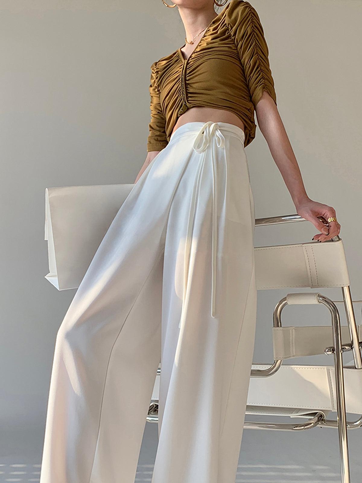 PANTALONES PALAZZO FLUIDOS CON CINTURÓN AJUSTABLE EN LA CINTURA
