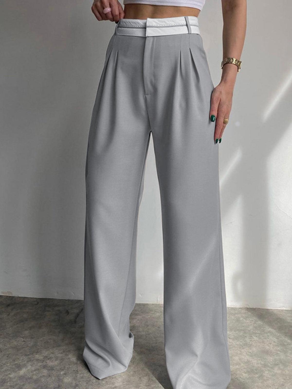 PANTALONES PALAZZO DE CINTURA INVERTIDA CON DETALLES EN CONTRASTE