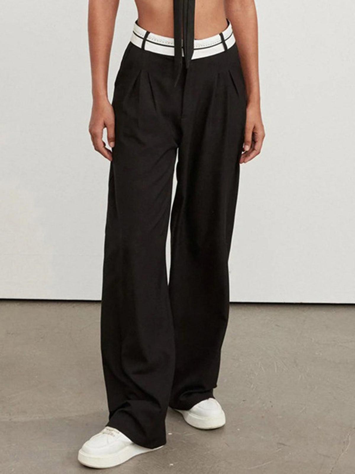 PANTALONES PALAZZO DE CINTURA INVERTIDA CON DETALLES EN CONTRASTE