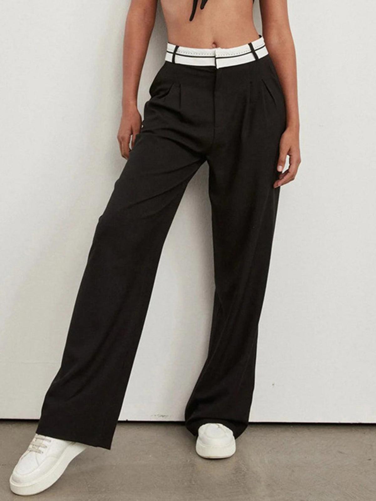 PANTALONES PALAZZO DE CINTURA INVERTIDA CON DETALLES EN CONTRASTE