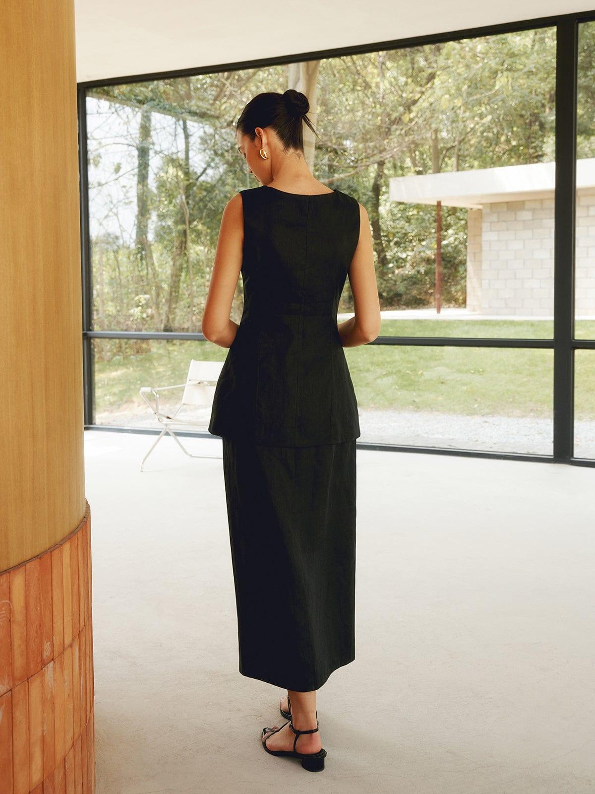 LEONOR CONJUNTO ELEGANTE DE CÁRDIGAN SIN MANGAS CON BOTONES Y FALDA LARGA