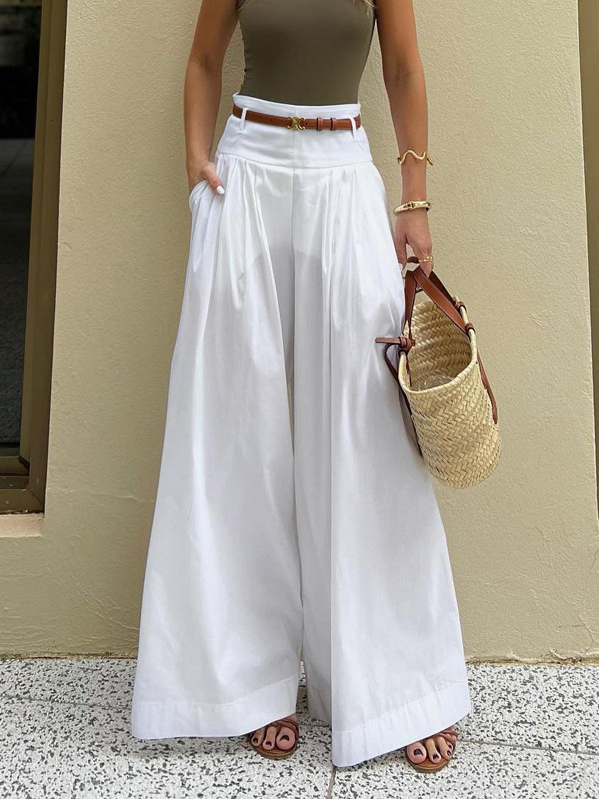 PANTALONES DE ALGODÓN PLISADOS PIERNA ANCHA