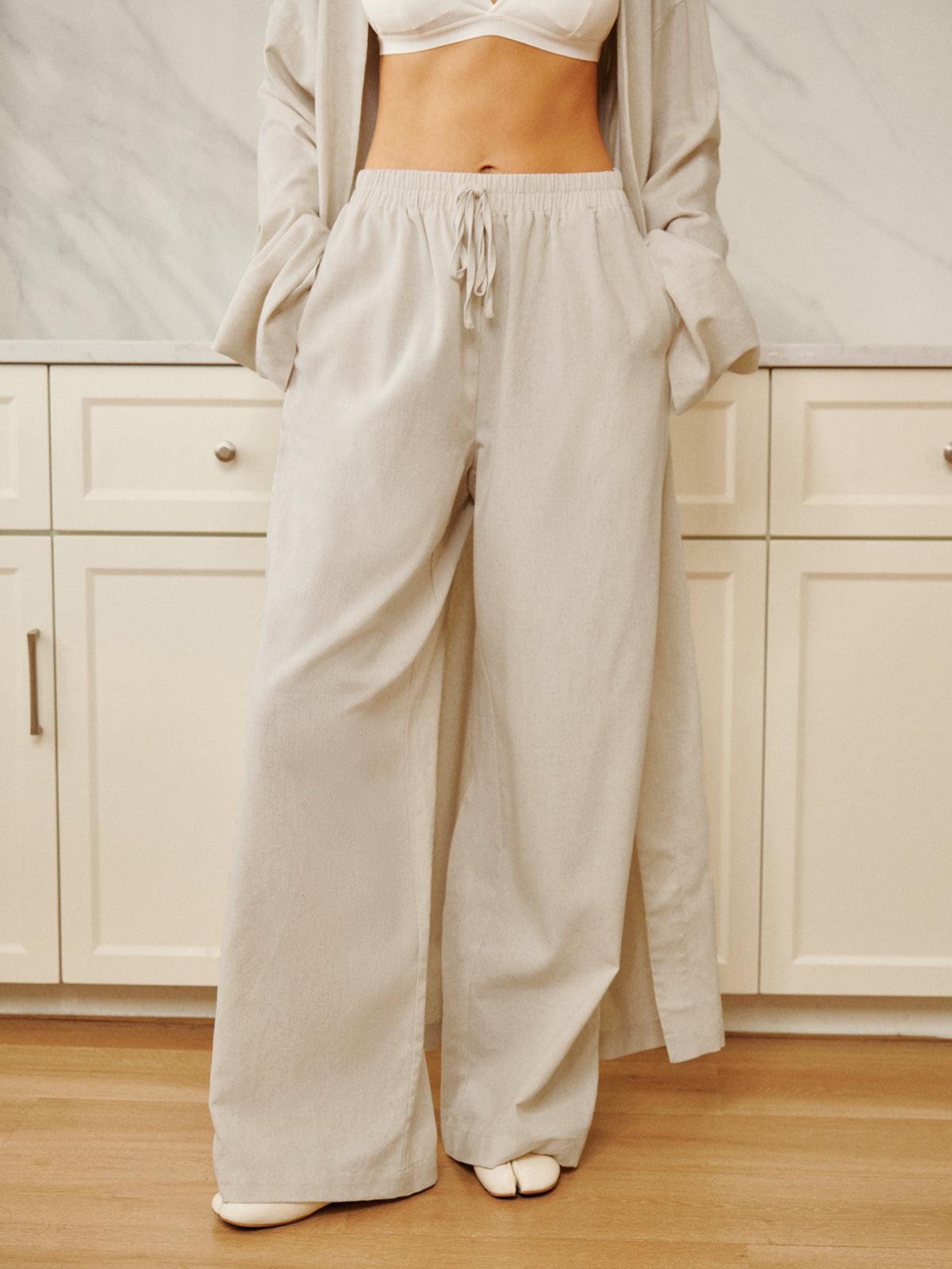 PANTALONES CASUALES DE ALGODÓN Y LINO CON CINTURA AJUSTABLE
