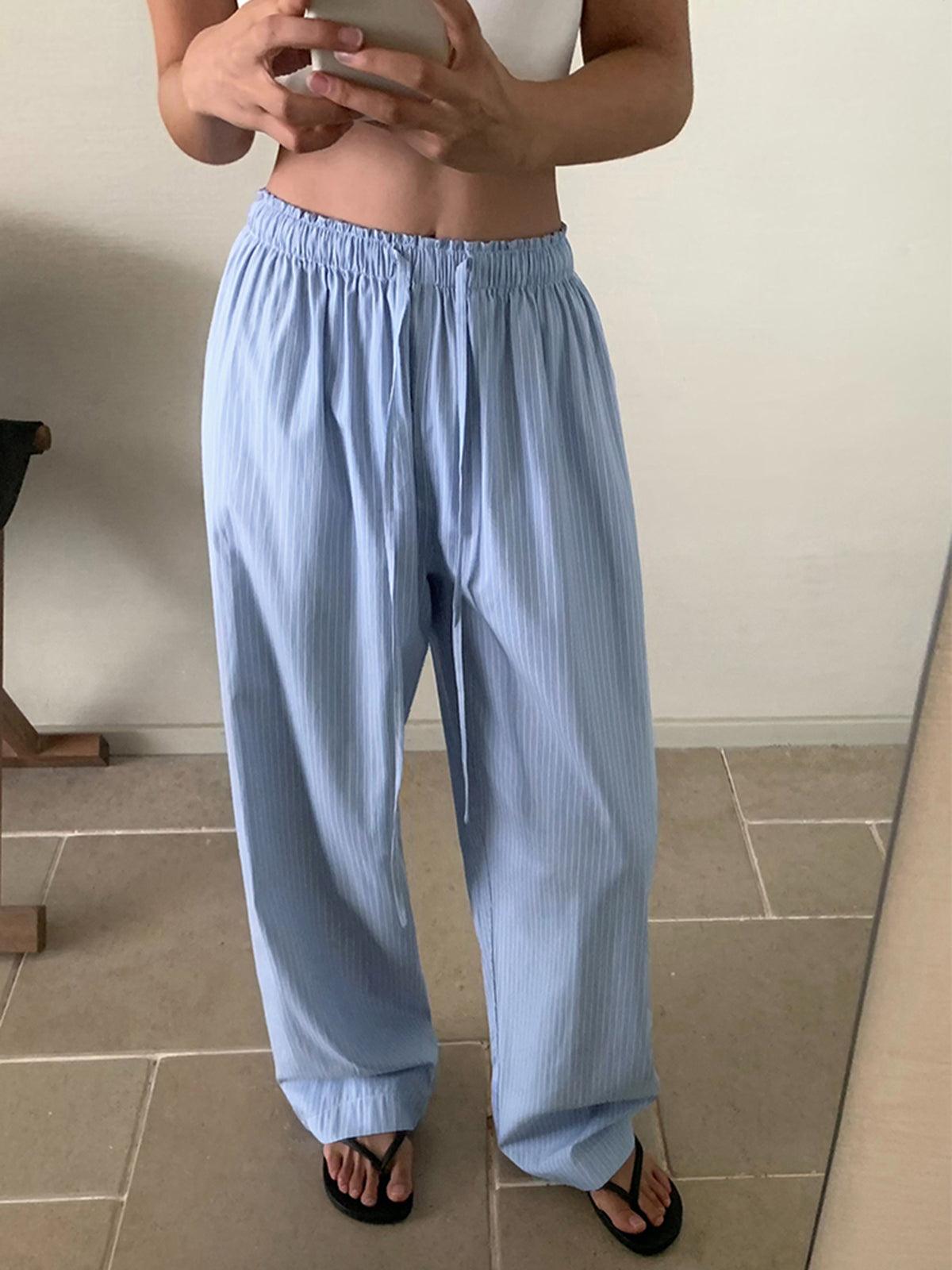 PANTALONES PALAZZO DE RAYAS CON CINTURA ELÁSTICA Y CORDÓN