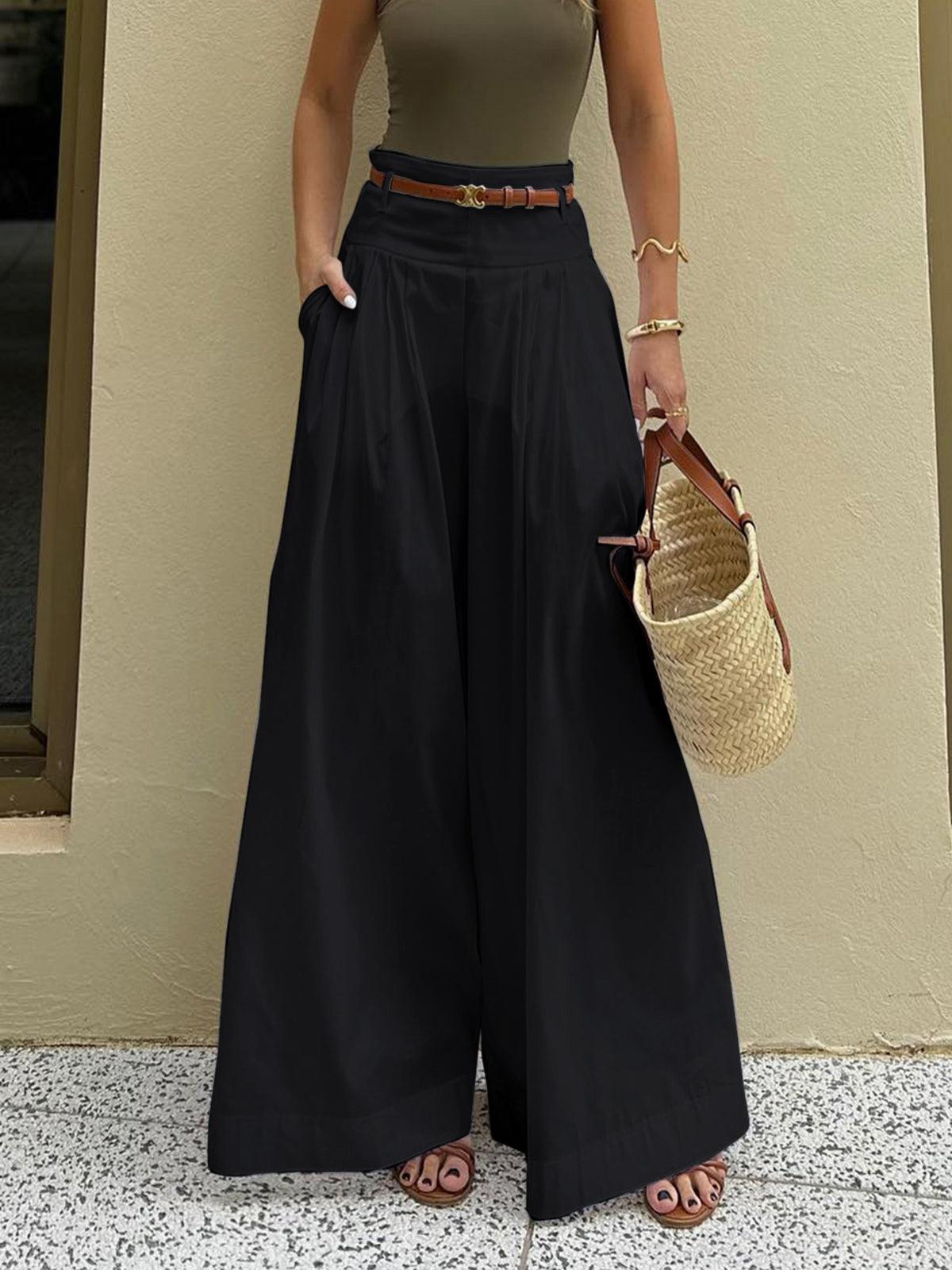 PANTALONES DE ALGODÓN PLISADOS PIERNA ANCHA
