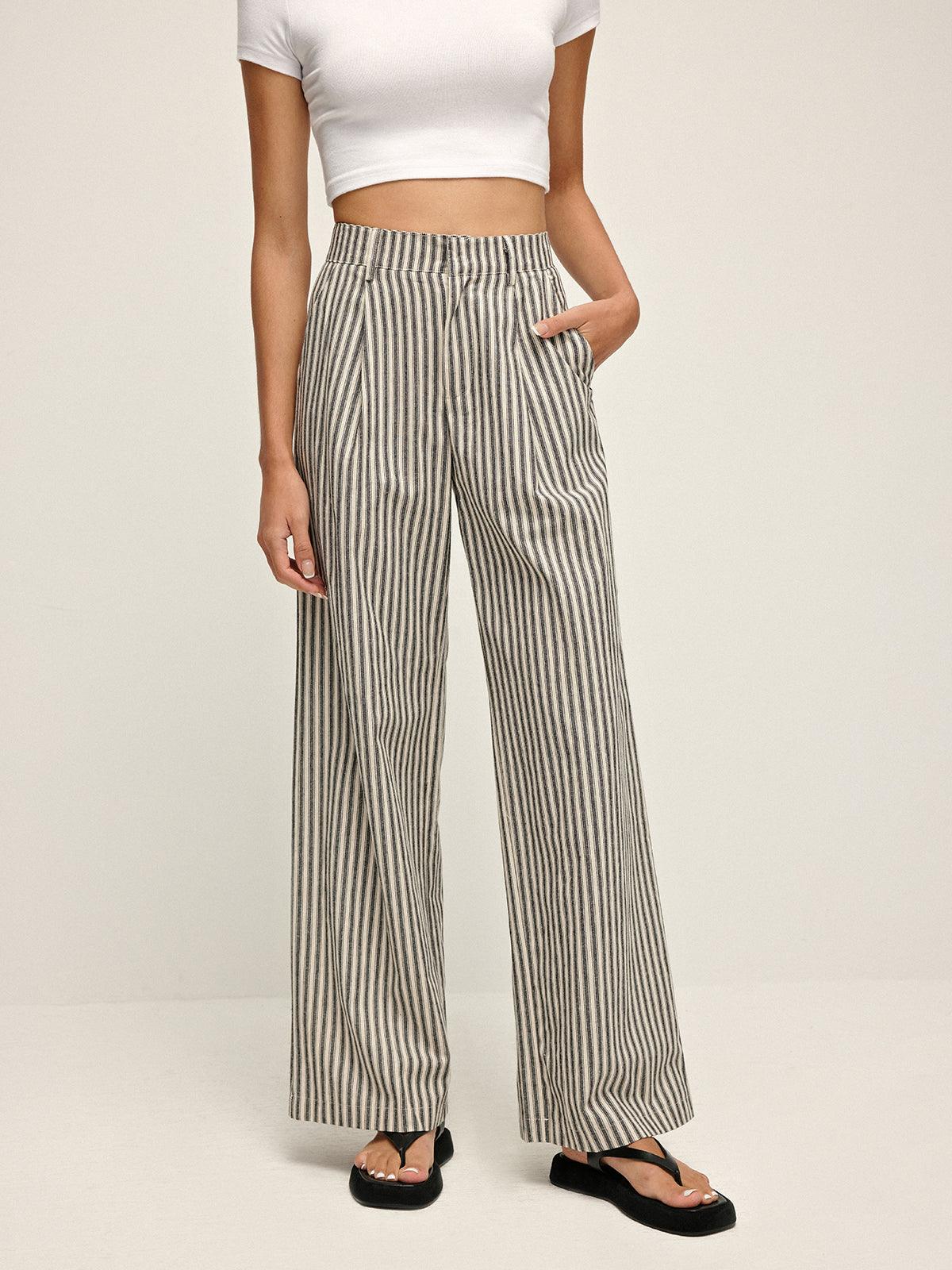 PINSTRIPE – PANTALONES DE TIRO ALTO CON RAYAS PARA MUJER