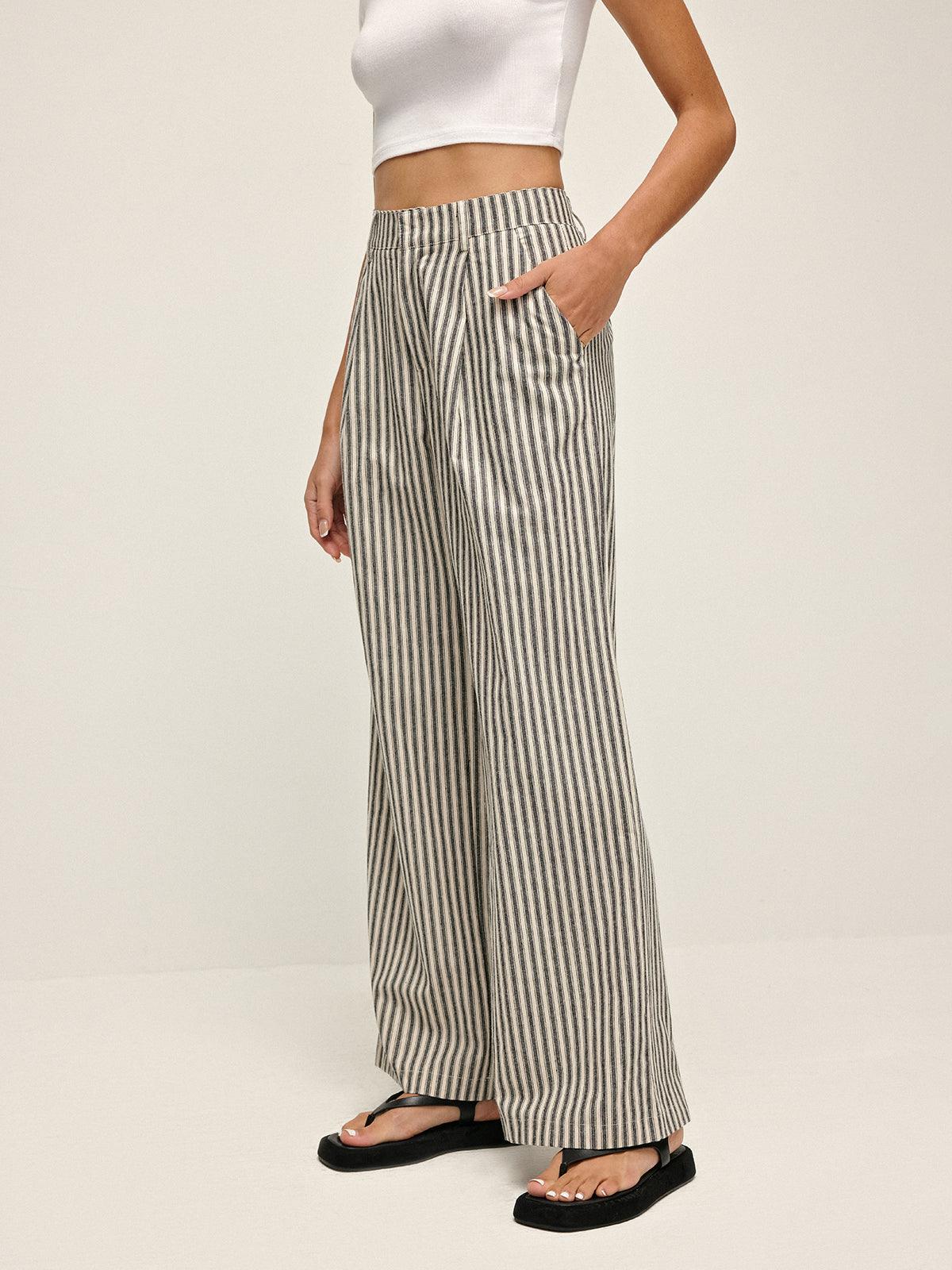 PINSTRIPE – PANTALONES DE TIRO ALTO CON RAYAS PARA MUJER