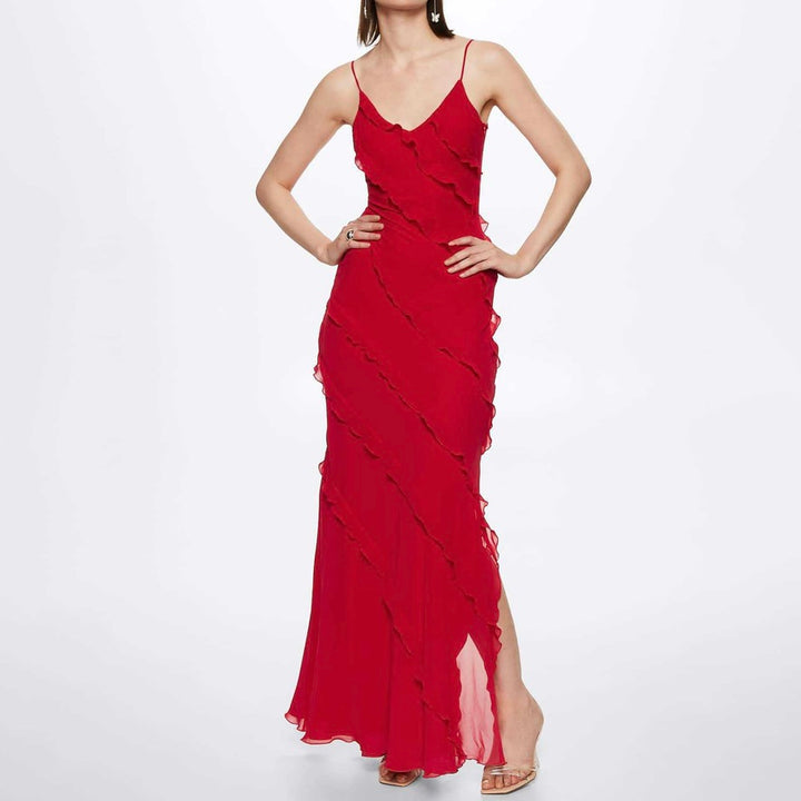 ISADORA  VESTIDO LARGO ELEGANTE CON VOLANTES