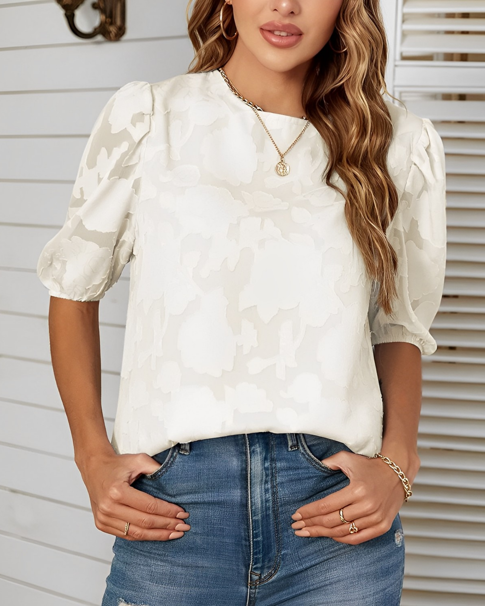 Dorothea - Camicia in chiffon con maniche a sbuffo