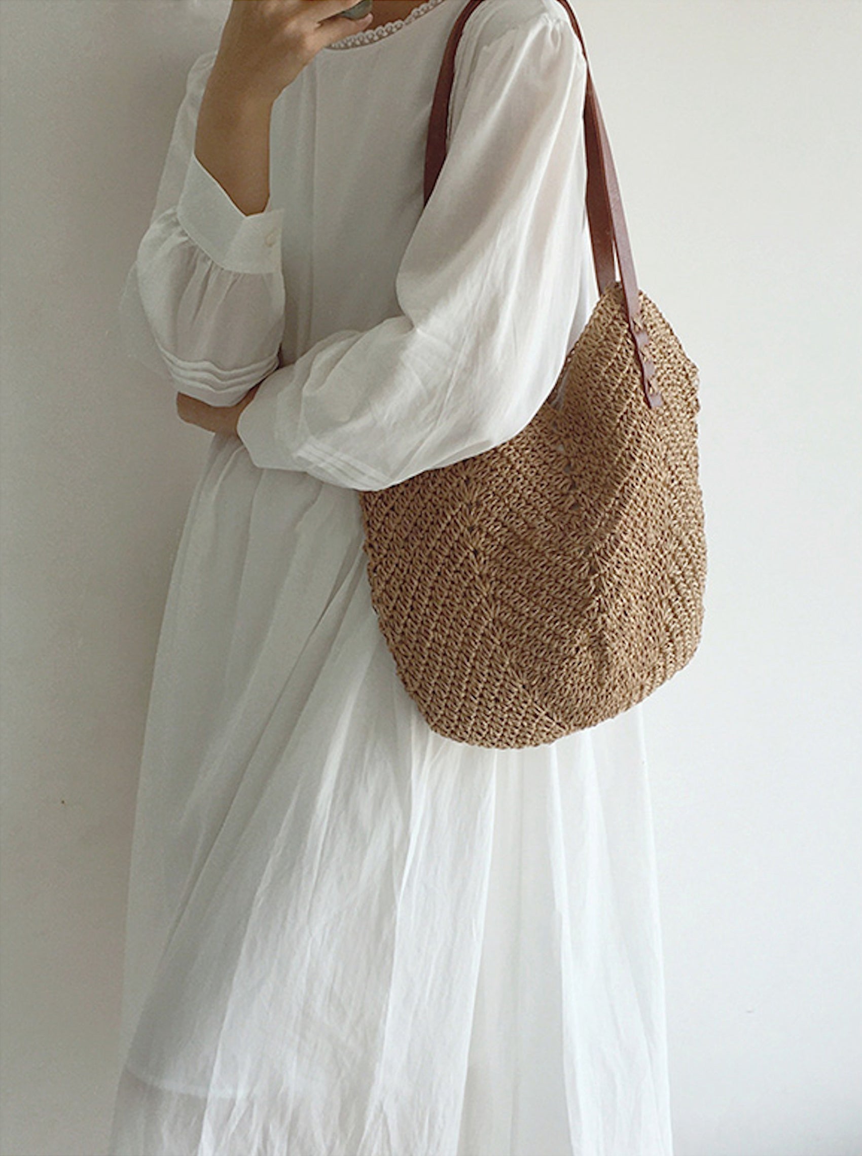 BOLSO  GRANDE DE HOMBRO TIPO HOBO DE PAJA PARA MUJER