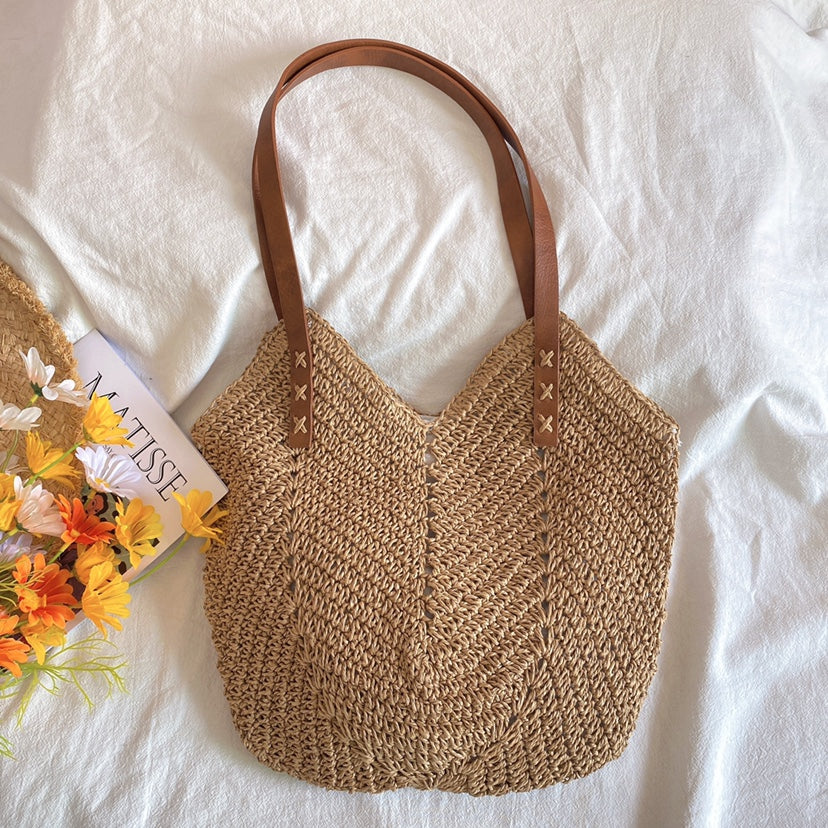 BOLSO  GRANDE DE HOMBRO TIPO HOBO DE PAJA PARA MUJER