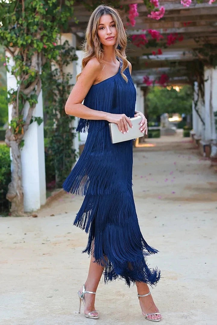 SARA VESTIDO CON FLECOS ELEGANTE