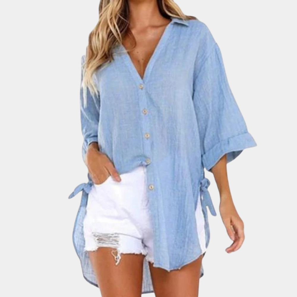 Blusa donna azzurra morbida e comoda stile estivo