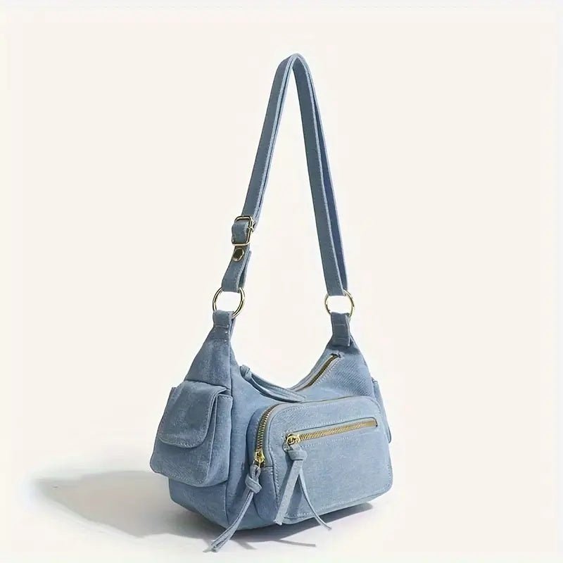 DENIM BOLSO | ADJUSTABLE STRAP | POCKETS | CROSSBODY BOLSO | SMALL BOLSO