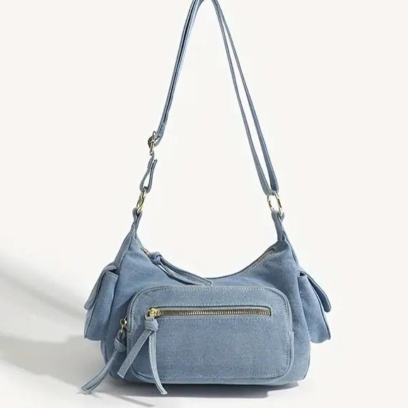 DENIM BOLSO | ADJUSTABLE STRAP | POCKETS | CROSSBODY BOLSO | SMALL BOLSO