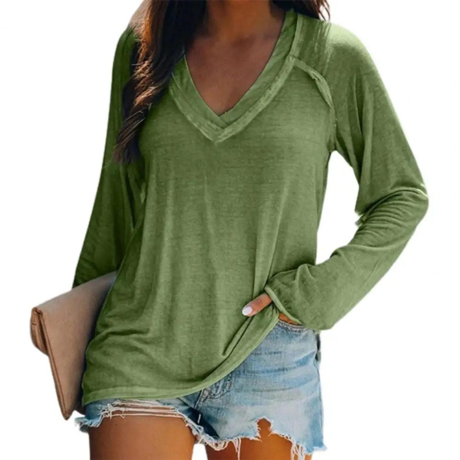 Eleanor - Elegante camicia bianca a maniche lunghe con scollo a V e giacca a vento da donna