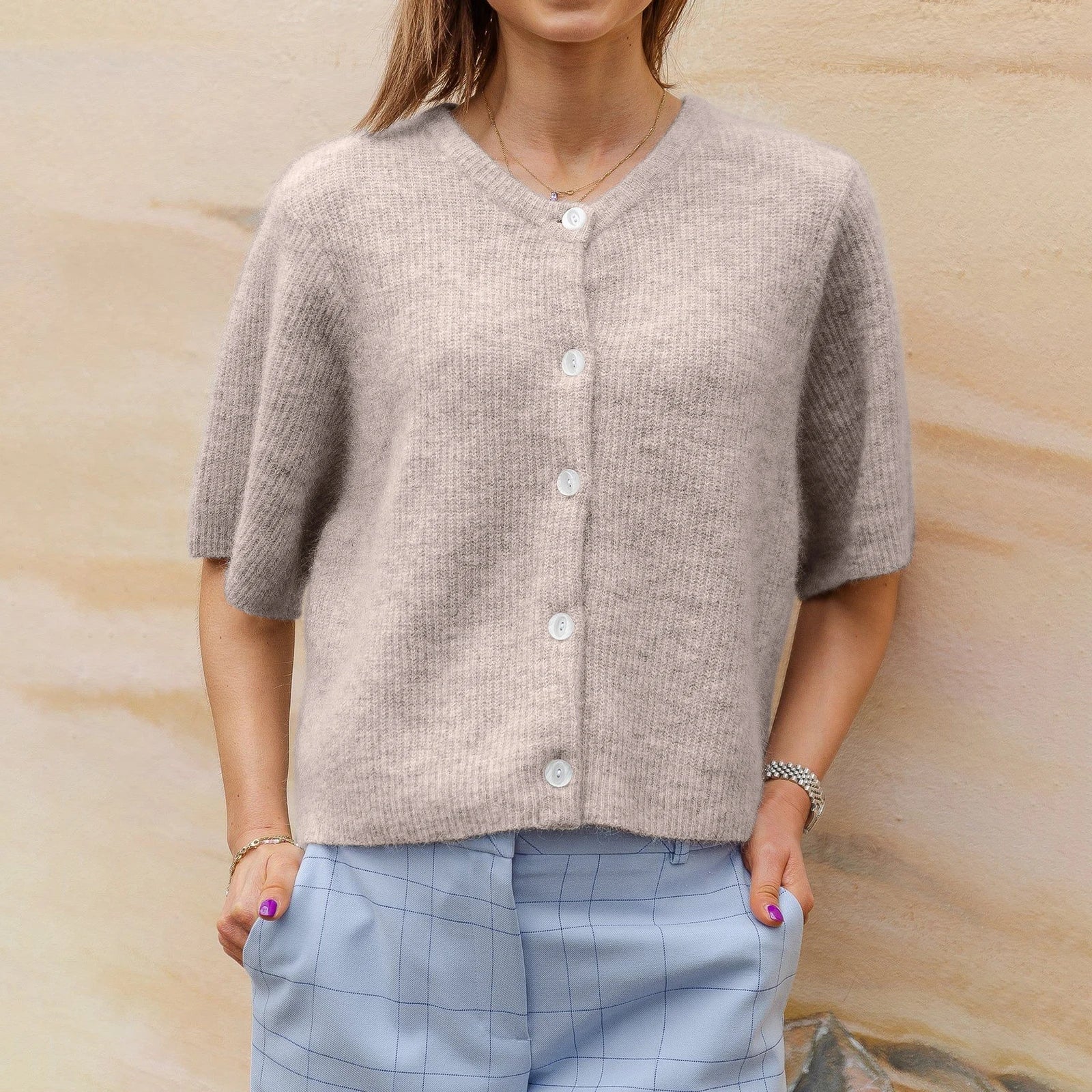 Cardigan donna a maniche corte con scollo rotondo | Ideale per tutte le stagioni