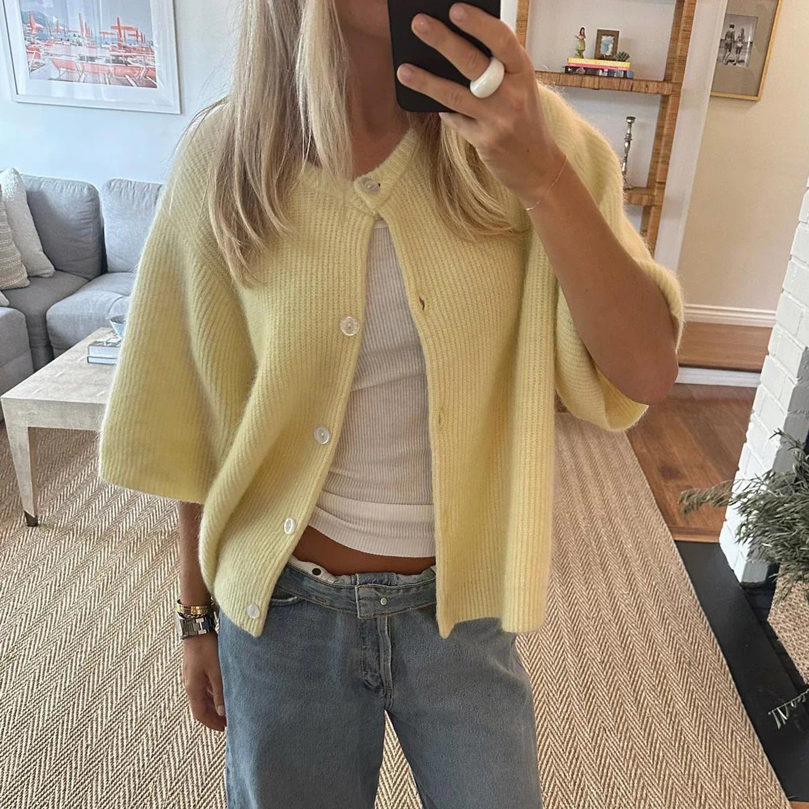 Cardigan donna a maniche corte con scollo rotondo | Ideale per tutte le stagioni