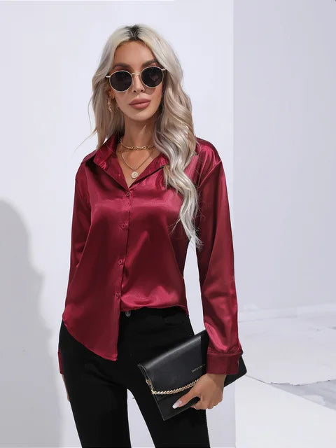 VALENTINA - CAMISA DE RASO ELEGANTE DE MANGA LARGA