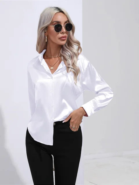 VALENTINA - CAMISA DE RASO ELEGANTE DE MANGA LARGA