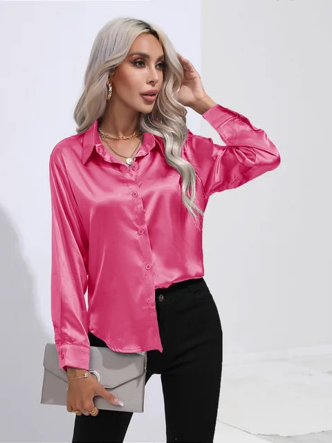 VALENTINA - CAMISA DE RASO ELEGANTE DE MANGA LARGA