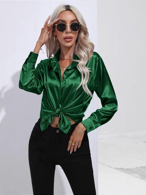 VALENTINA - CAMISA DE RASO ELEGANTE DE MANGA LARGA