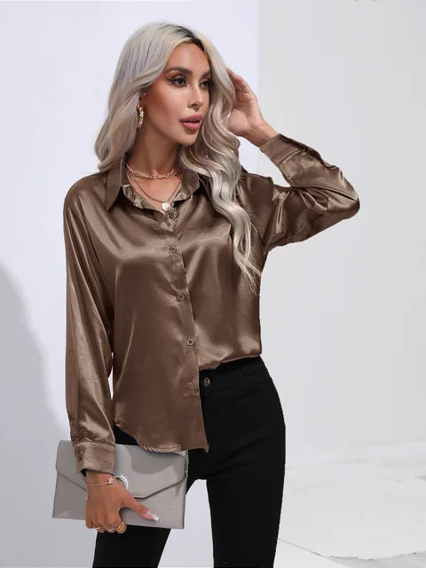 VALENTINA - CAMISA DE RASO ELEGANTE DE MANGA LARGA