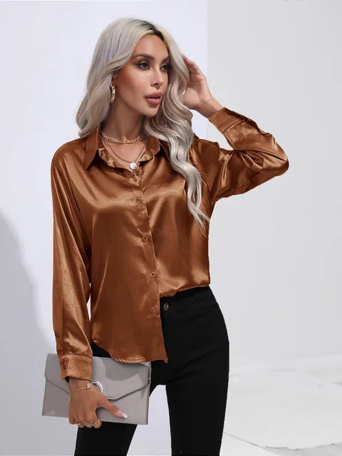 VALENTINA - CAMISA DE RASO ELEGANTE DE MANGA LARGA