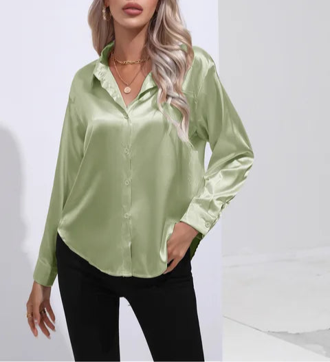 VALENTINA - CAMISA DE RASO ELEGANTE DE MANGA LARGA