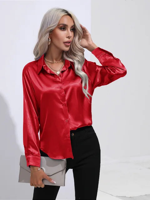 VALENTINA - CAMISA DE RASO ELEGANTE DE MANGA LARGA