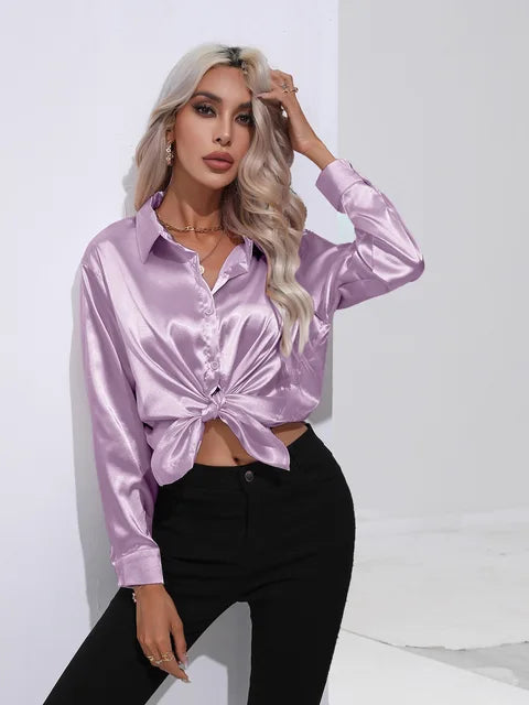 VALENTINA - CAMISA DE RASO ELEGANTE DE MANGA LARGA