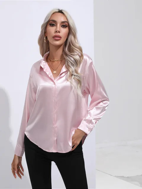 VALENTINA - CAMISA DE RASO ELEGANTE DE MANGA LARGA