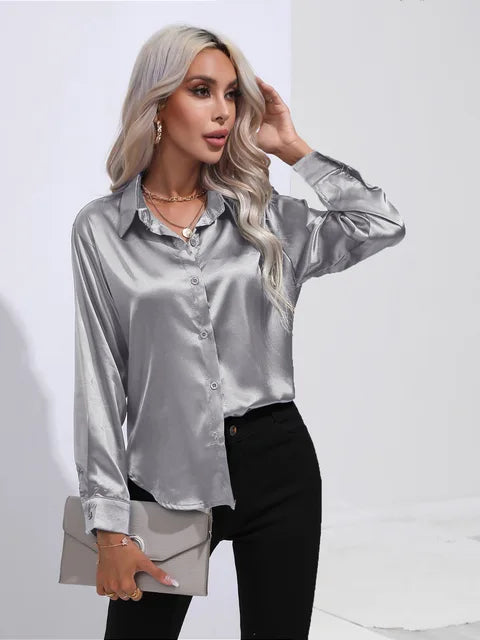 VALENTINA - CAMISA DE RASO ELEGANTE DE MANGA LARGA