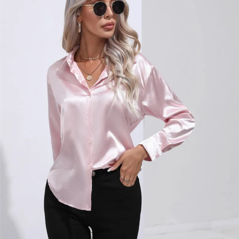 VALENTINA - CAMISA DE RASO ELEGANTE DE MANGA LARGA