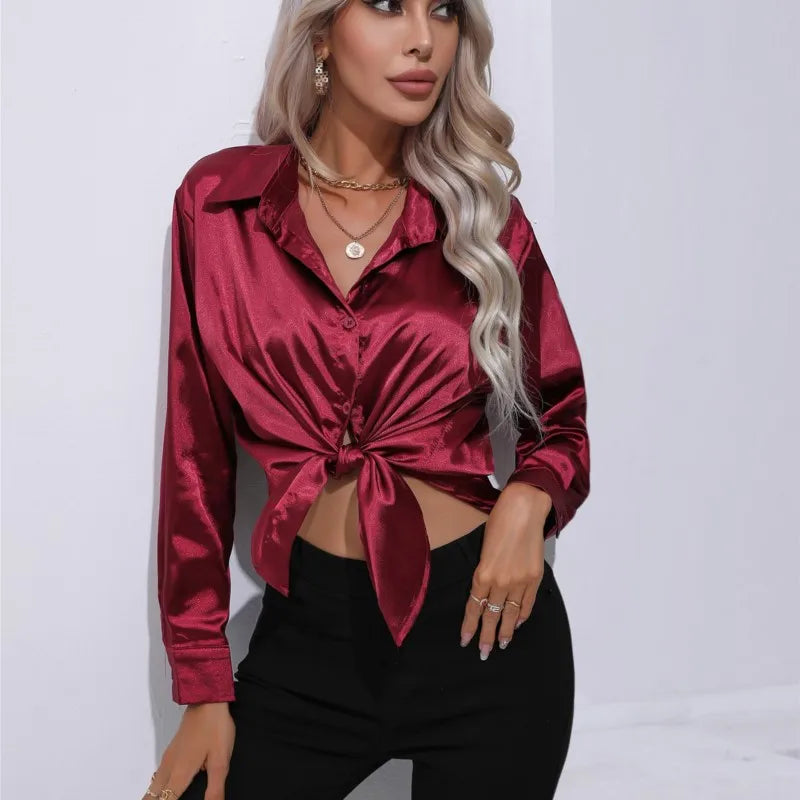 VALENTINA - CAMISA DE RASO ELEGANTE DE MANGA LARGA