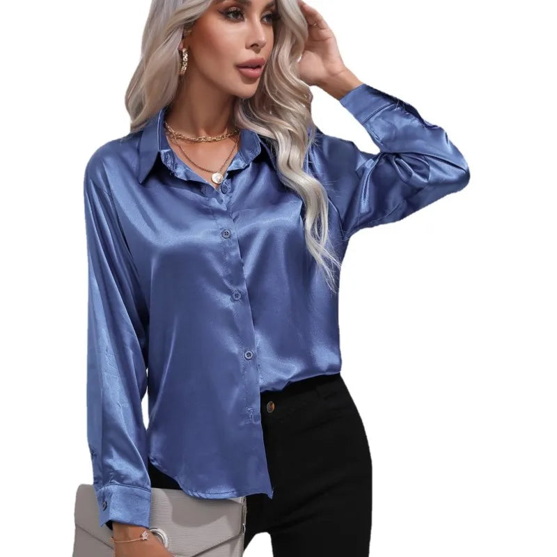 VALENTINA - CAMISA DE RASO ELEGANTE DE MANGA LARGA