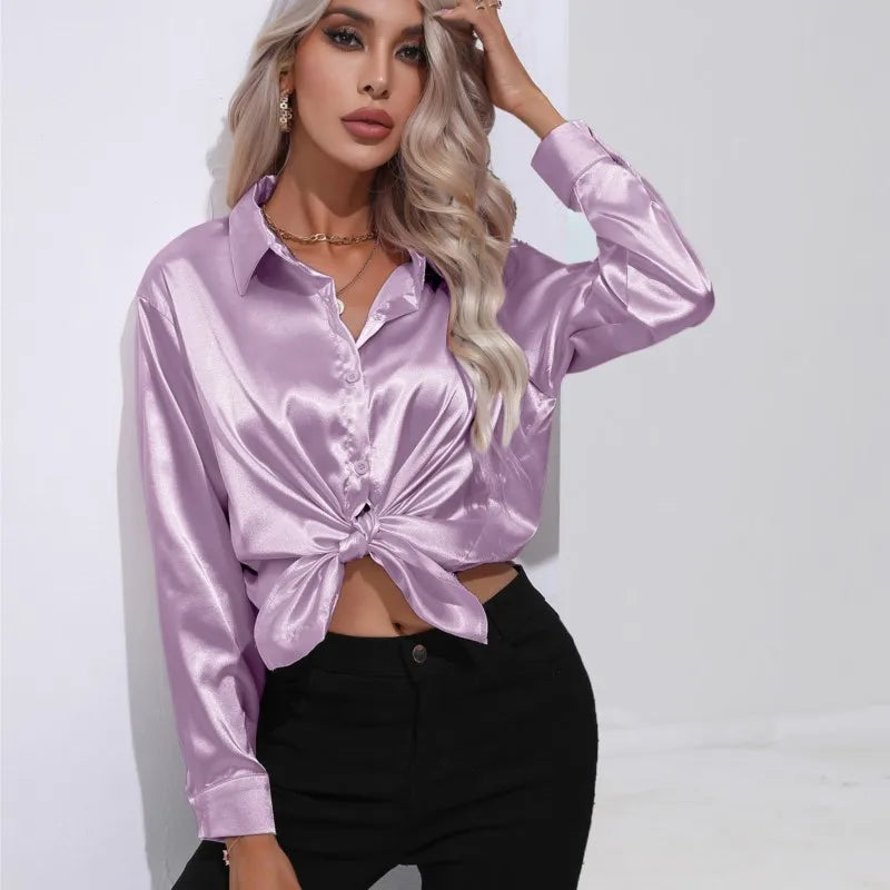 VALENTINA - CAMISA DE RASO ELEGANTE DE MANGA LARGA