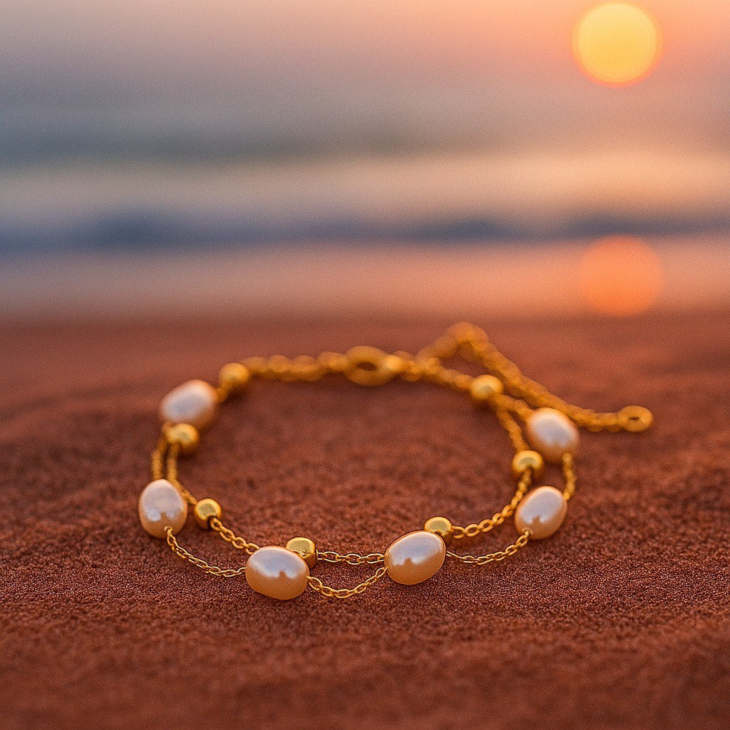Lavine | Pulsera Atardecer Dorada con Perlas