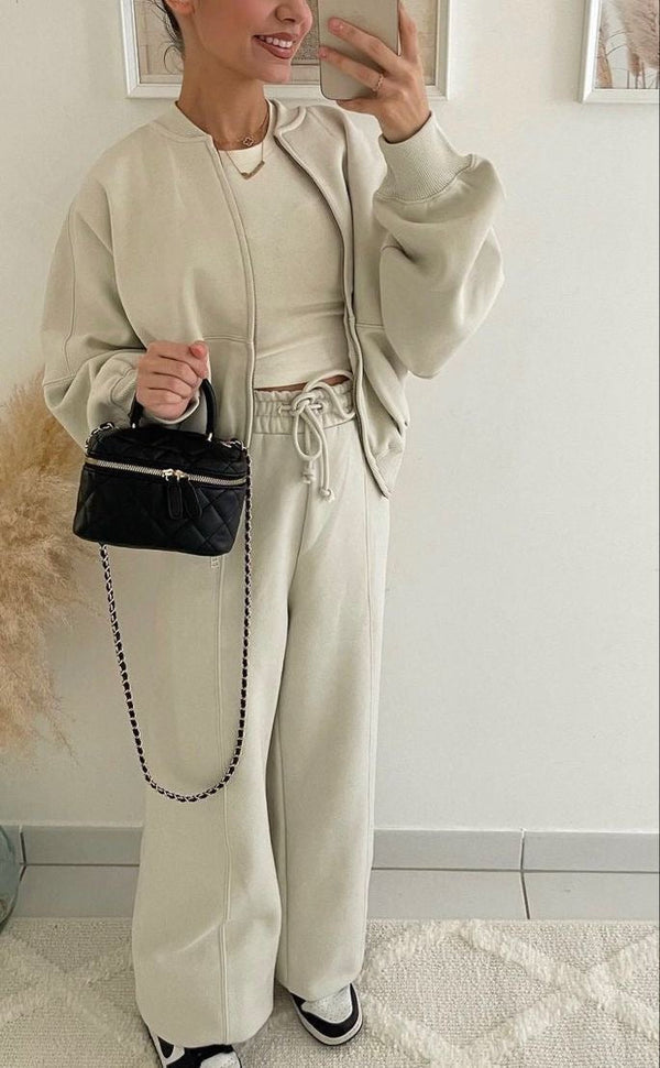 CONJUNTO DEPORTIVO CASUAL MUJER CON CHAQUETA CREMALLERA Y PANTALÓN ACAMPANADO