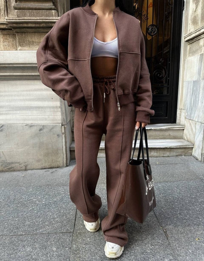 CONJUNTO DEPORTIVO CASUAL MUJER CON CHAQUETA CREMALLERA Y PANTALÓN ACAMPANADO