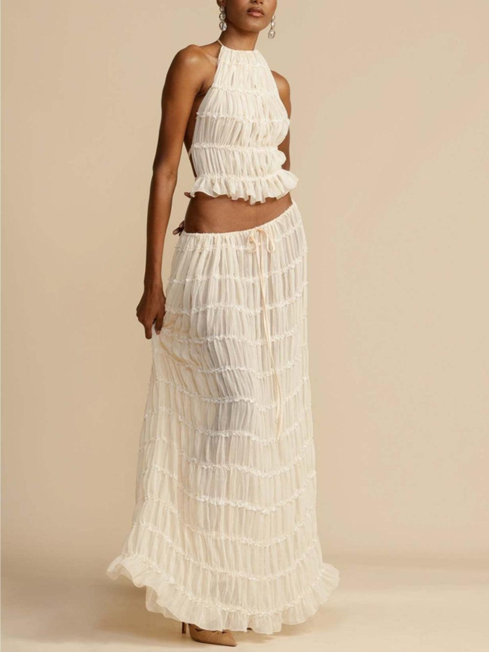 FALDA MAXI CHARM | PLISADA, CON CINTURA AJUSTABLE Y DISEÑO A CAPAS