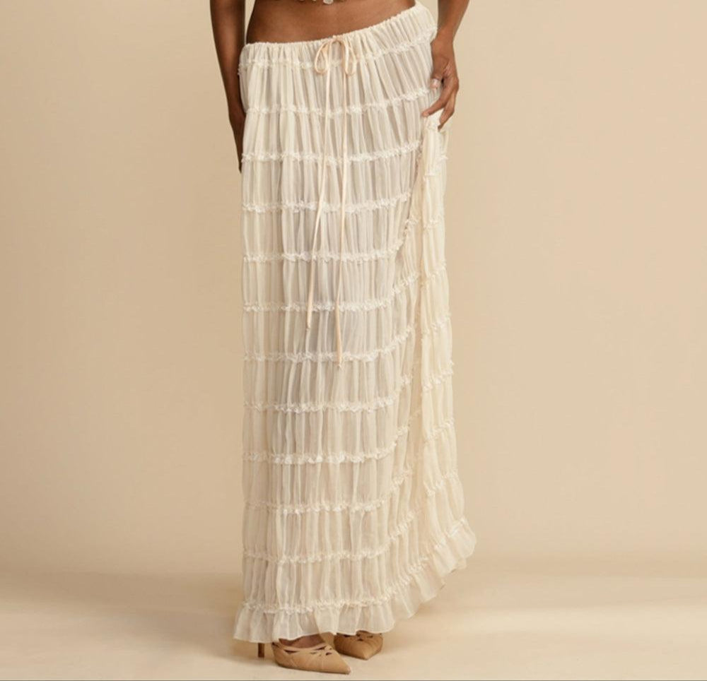 FALDA MAXI CHARM | PLISADA, CON CINTURA AJUSTABLE Y DISEÑO A CAPAS