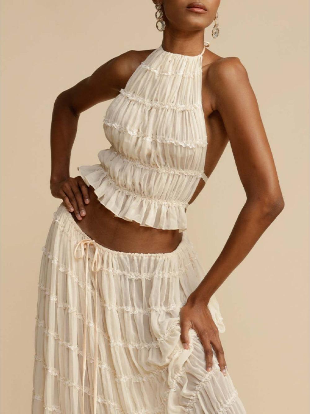FALDA MAXI CHARM | PLISADA, CON CINTURA AJUSTABLE Y DISEÑO A CAPAS