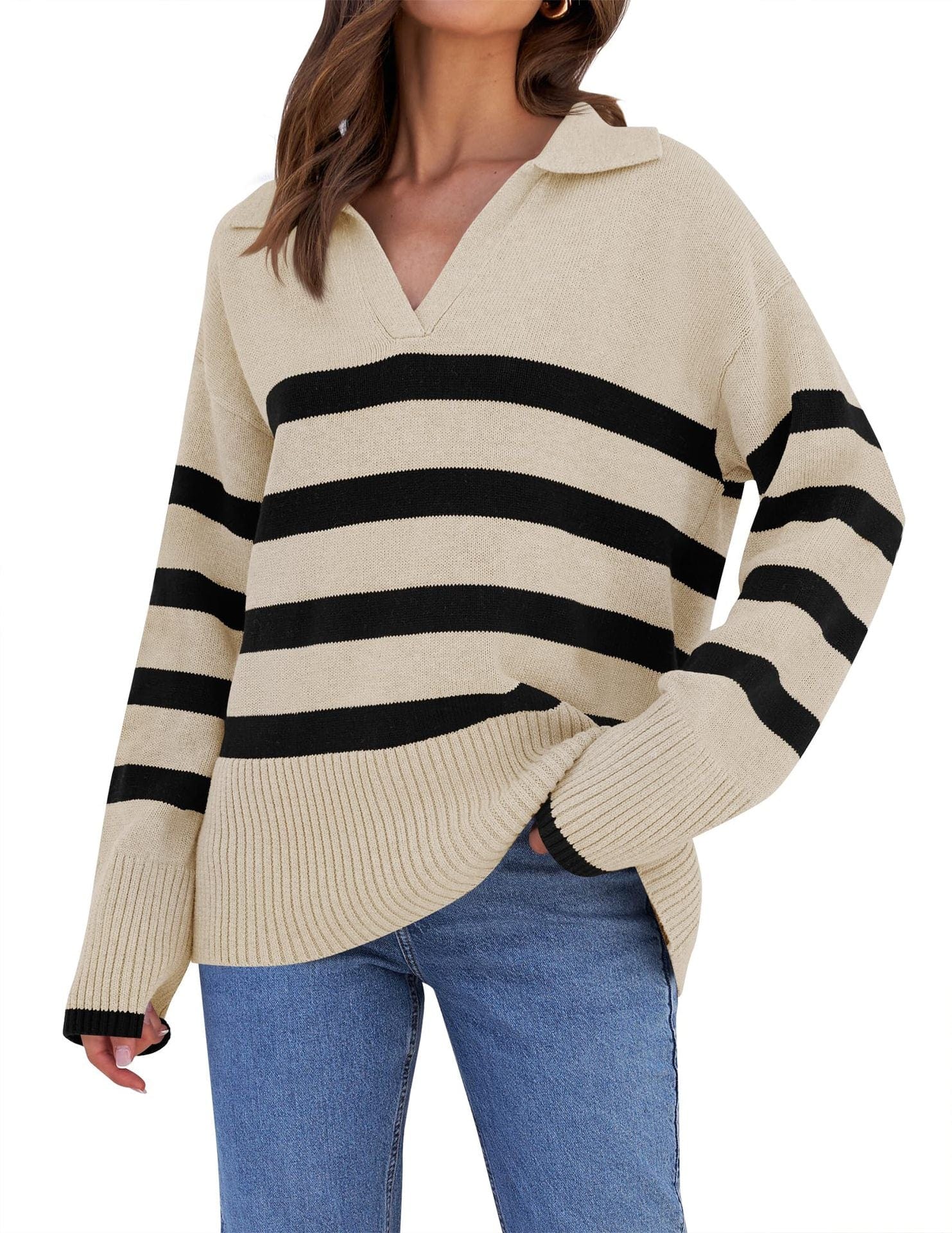 JERSEY DE MUJER A RAYAS CON CUELLO ELEGANTE