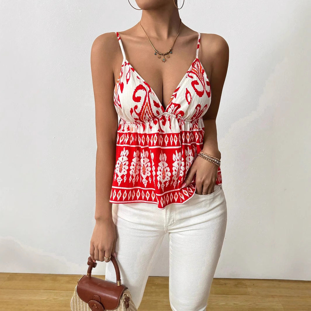 Top donna leggero boho scollo profondo spalline sottili estate