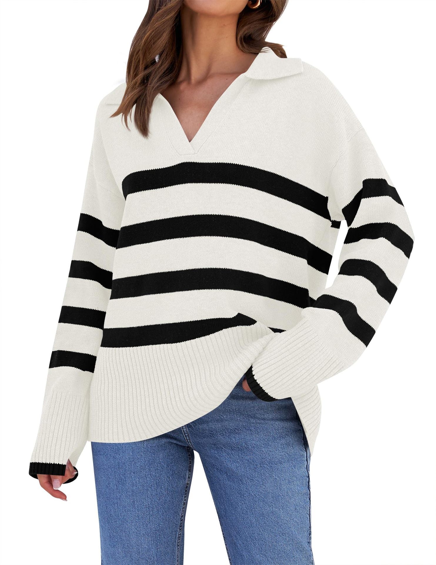 JERSEY DE MUJER A RAYAS CON CUELLO ELEGANTE