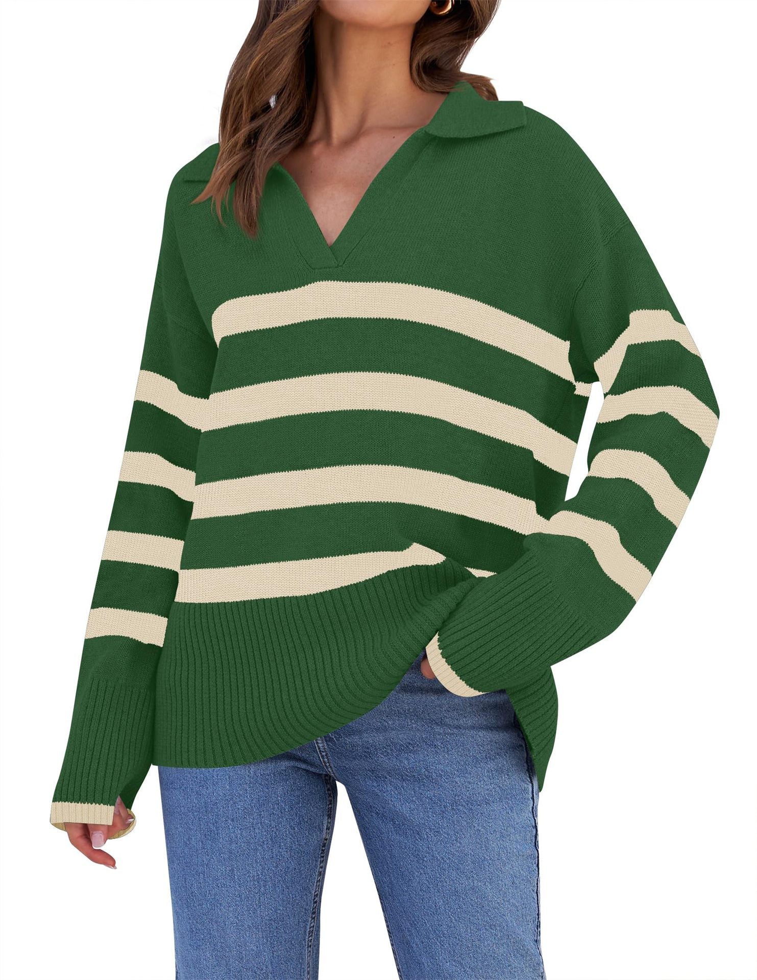 JERSEY DE MUJER A RAYAS CON CUELLO ELEGANTE