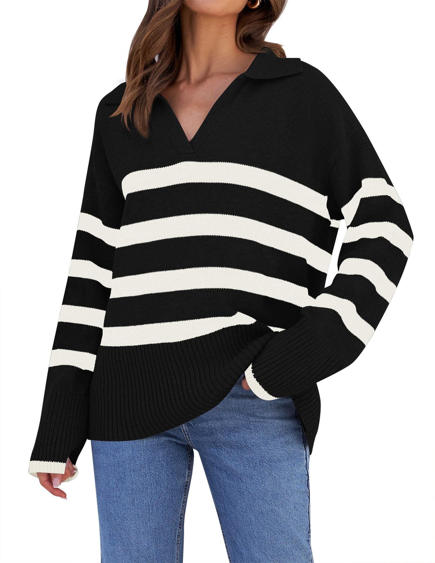 JERSEY DE MUJER A RAYAS CON CUELLO ELEGANTE