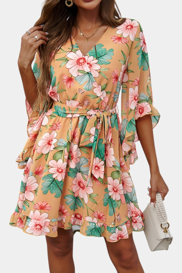Besa Vestido Mini Floral Impreso con Silueta Fluida