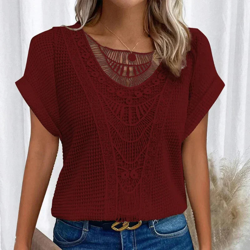 Leora - Top in pizzo con scollo rotondo